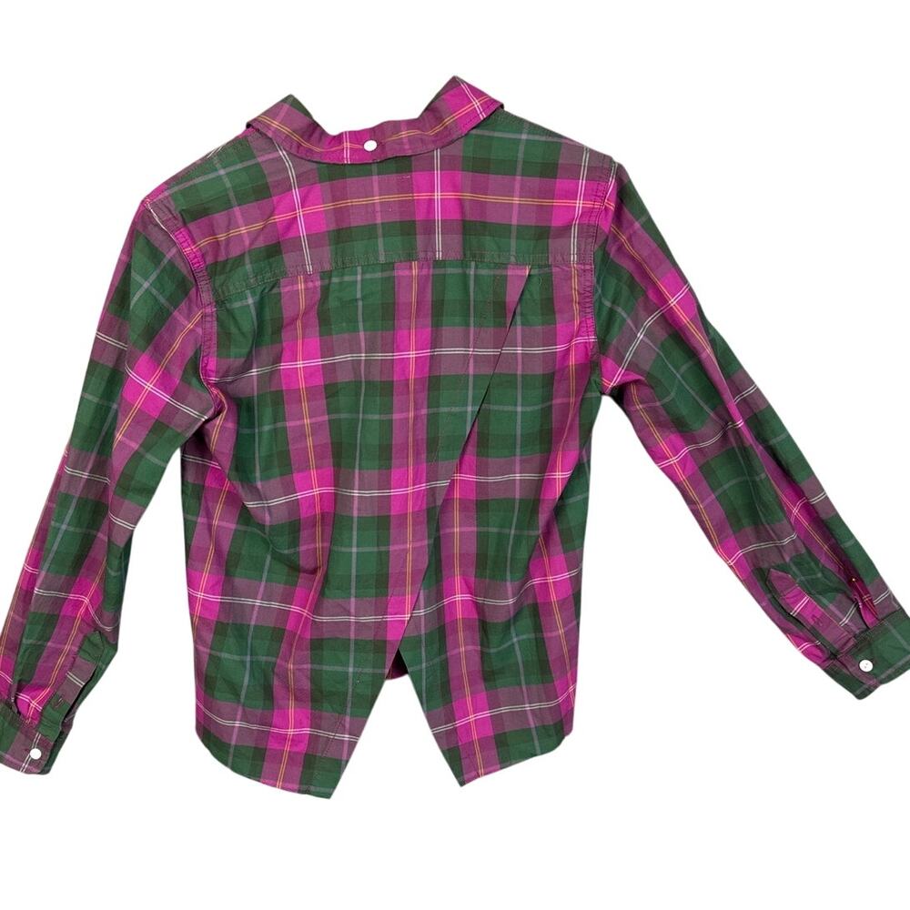Current/Elliot Women’s Plaid Button Up Shirt Pink Green Fray Hem S Quiet Luxury - Picture 3 of 10